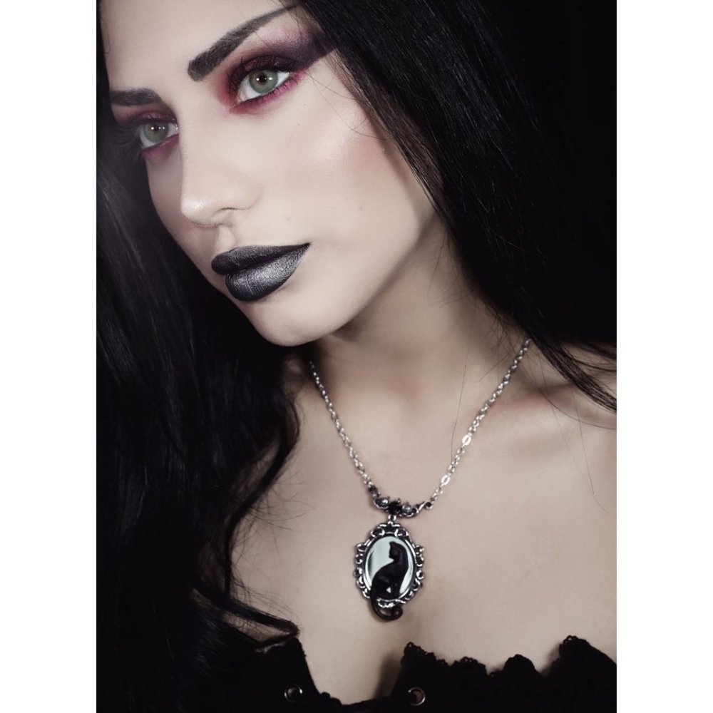 Alchemy Gothic Feline Felicity Black Cat Framed Mirror Pendant NEW - Picture 2 of 5